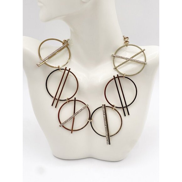 BaubleBar Modern Geometric Circle Bar Statement Necklace Gold Tone Rhinestone - Picture 1 of 9